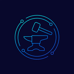 anvil and hammer icon, linear design