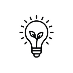 Outline a light bulb with a sprouting plant inside radiating lines growth