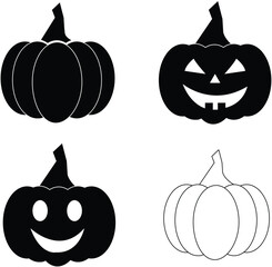 Black and white Halloween pumpkin vector template with bold outlines and a classic carved face design ideal for spooky decorations stencils crafts and seasonal artwork