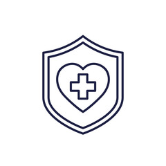 life insurance line icon with a shield on white