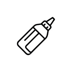 Outline a tilted ink bottle with a cap on inkwell container