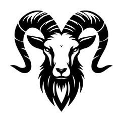 black and white illustration of a goat head