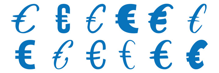 Flat icon of euro symbol, isolated on white background