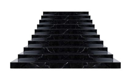 Black granite stairs isolated on transparent background