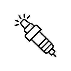Outline icon a spark plug with radiating lines ignition engine