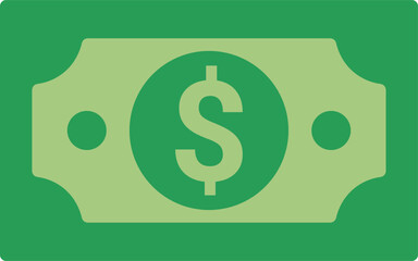 Green American money dollar bill flat icon for financial apps and websites , Vector illustration. 