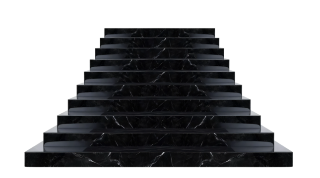 Black granite stairs isolated on transparent background