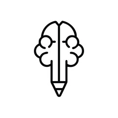 Outline icon merging pencil tip with brain hemispheres on merge combine