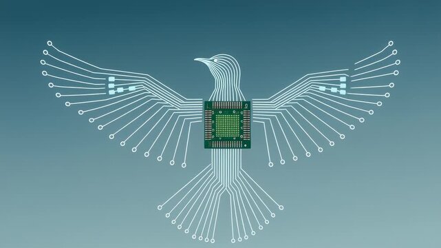 Circuit Board and Animated Bird Outline