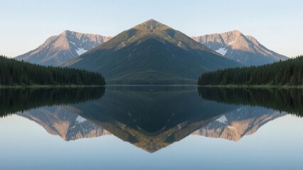 Mirror-like Reflection of Mountain Peaks in a Calm Lake