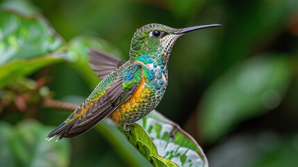 Fototapeta premium Close-Up of Hummingbird in Flight with Delicate Wing Motion