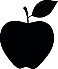 Classic Apple Silhouette with Stem and Leaf Design