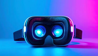 Cutting-edge virtual reality headset illuminated by vibrant neon lights, symbolizing immersive digital experiences and the exciting future of interactive technology.