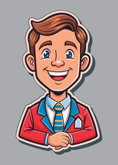 Obraz premium Young male cartoon character in business attire. smiling confidently with hands clasped in front. Professional figure in a business setting.