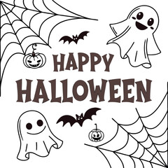 Halloween vector illustration set with party invitation and cartoon design