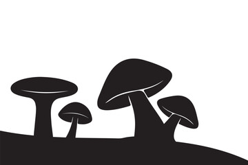 Set of natural and isolated mushrooms Black and light pink color, sprouts from the autumn forest. Seasonal hedgehog mushrooms, chanterelles, Vector flat illustration.   Nature illustration. Eps 10