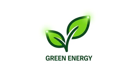 Green leaves icon representing green energy concept on white background.