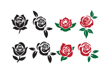 Rose Flower Vector Set. Black and Red Designs. Victor illustration eps10