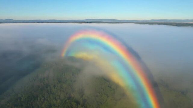 Circular Rainbow and Circumhorizontal Arc in Fog Aerial View