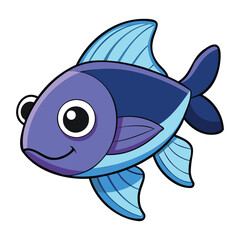 Cartoon Style Blue Ornamental Aquarium Fish Pet with White Background