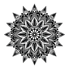 Intricate Black and White Line Art Floral Mandala Illustration