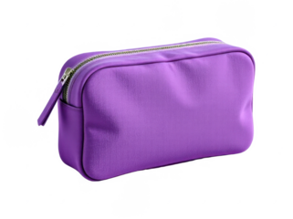 Vibrant purple fabric toiletry bag with silver zipper and spacious interior for travel toiletries or cosmetics, lightweight portable storage case for women