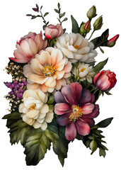 Colorful botanical blooming flower elegance watercolor bouquet. Colorful flower blooms in watercolor serenity painting on canvas, watercolor painting of bouquet vector Illustration.