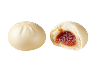 Steamed bun with sweet filling isolated on transparent or white background, png