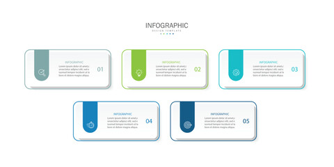 Design template for vector infographic labels with icons and 5 options or steps.	