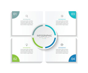 Vector infographic label design with circle infographic template design and 4 options or steps.
