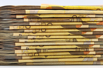 Bundles of fifty euro notes.