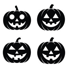 Obraz premium Black Pumpkin Faces on White Background
