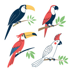 Flat color vector illustration of a tropical parrot icon