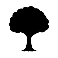 Silhouette of tree with wide branches shown in clean minimalist flat style for nature themed icon