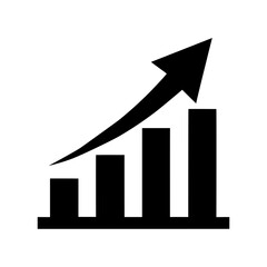 Upward arrow breaking bar chart symbol shown in clean flat silhouette style for success concept