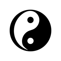 Modern flat silhouette of yin yang symbol shown in balanced minimalist design with clean lines