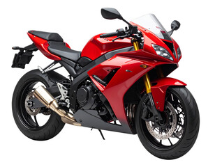 High-Performance Red Sports Bike Side View with Aerodynamic Fairings, Transparent Background