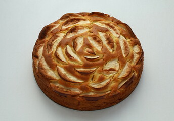 Round apple pie with a toasted crust.