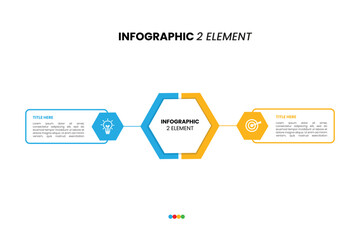 Minimalist 2-step infographic template with hexagon shapes. Ideal for comparing ideas, showing cause effect, or presenting dual concepts. Fully editable