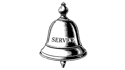 classic service bell used in hotels hand drawn in clean engraved style