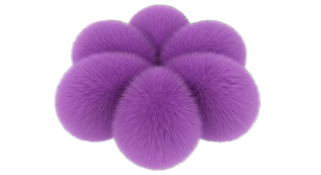 Fluffy Purple Spheres Cluster, Textured Hairy Balls, 3D Rendering on Transparent BG