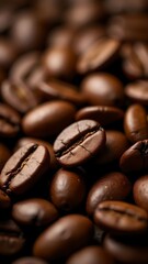 Dark roasted coffee beans piled vividly on a surface showcasing rich texture and color in soft natural lighting