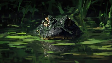 Fototapeta premium Close-up of an alligator's head in a swamp