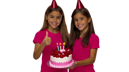 Celebrating a birthday with friends and cake in festive attire