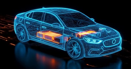 Electric car cutaway with glowing lines - Powered by Adobe