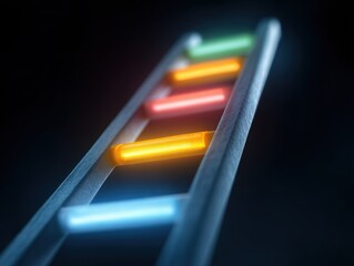 Conceptual image: A ladder of glowing game levels, symbolizing progression and skill development. Mastery, journey. Symbolic, inspiring.