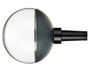 Manual air duster with clear body and black rubber bulb on a transparent background