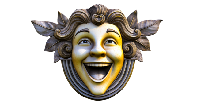 Joyful decorative mask with foliage and cheerful expression