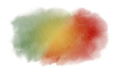 Portuguese flag in the form of liquid abstract watercolor spot of green, red and yellow colors as a symbol of statehood and patriotism.Hand-drawn illustration in vintage style on a white background 