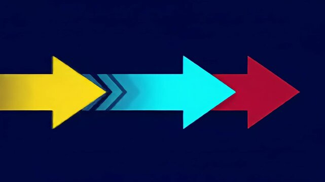 Three colorful directional arrows pointing right against a dark navy blue backdrop
